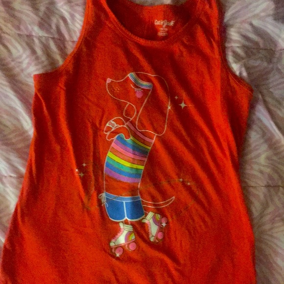 Girls orange rainbow skate dog tank